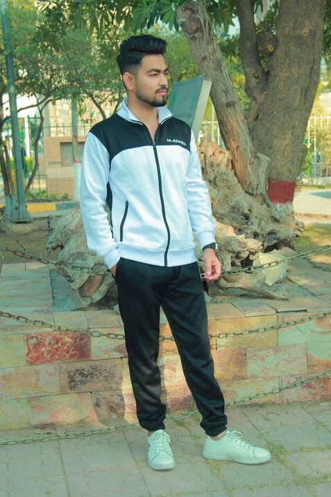 M. Ahmed's Black & White Tracksuit – Top & Bottom Set