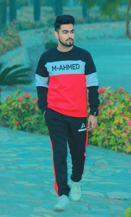 M. Ahmed's Tri-Color Velocity Tracksuit – Top & Bottom Set