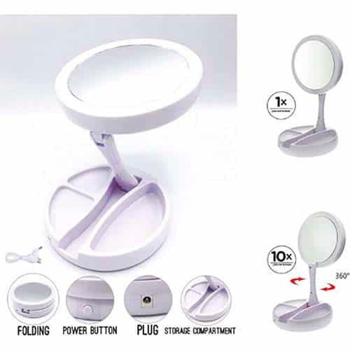 Double-Sided LED Makeup Fold-Away Mirror