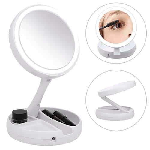 Double-Sided LED Makeup Fold-Away Mirror