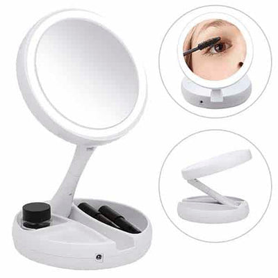 Double-Sided LED Makeup Fold-Away Mirror