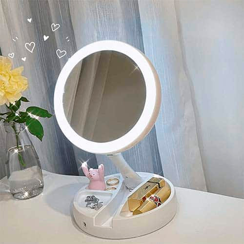 Double-Sided LED Makeup Fold-Away Mirror